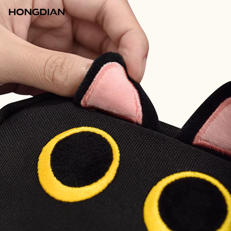 Hongdian Canvas Schreibwarenbeutel mit Katzenmotiv in Schwarz für Schule und Studium - Bild 2