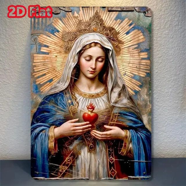 HELLOYOUNG Wanddekoration Jungfrau Maria Heiliges Herz aus Eisenblech, Metallschild B: 30,0 cm, H: 20,0 cm, T: 1,0 cm - Bild 1