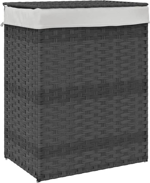 vidaXL Wäschekorb mit Deckel und Griffen in Grau aus Poly Rattan und Stahl, B/T/H: 46 x 33 x 60 cm - Bild 1