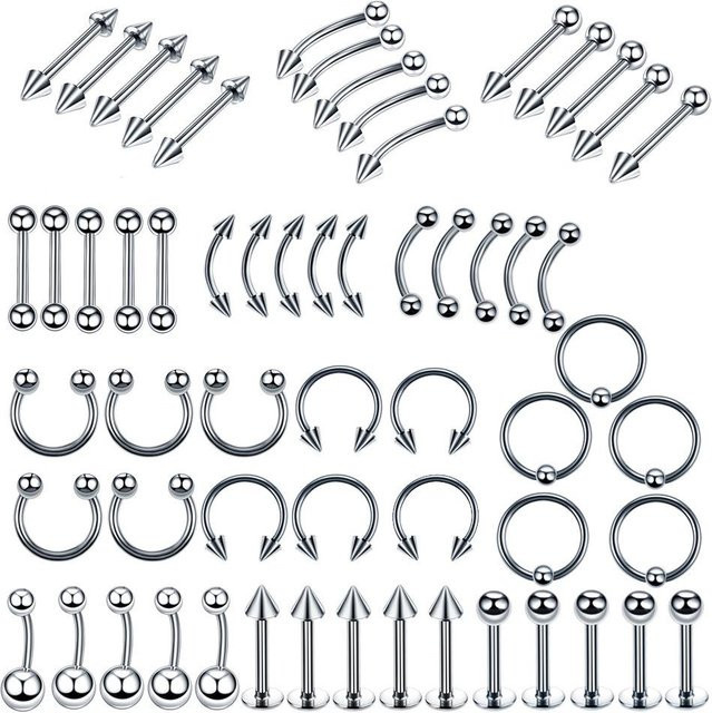 Piercing-Set Edelstahl, 60-teilig, grau, Unisex - Bild 1