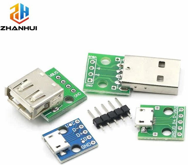 5 Stück USB 2.0 Micro USB Breakout Board Adapter Konverter mit 2,54mm Pin-Header PCB-Schnittstelle in Grün - Bild 1