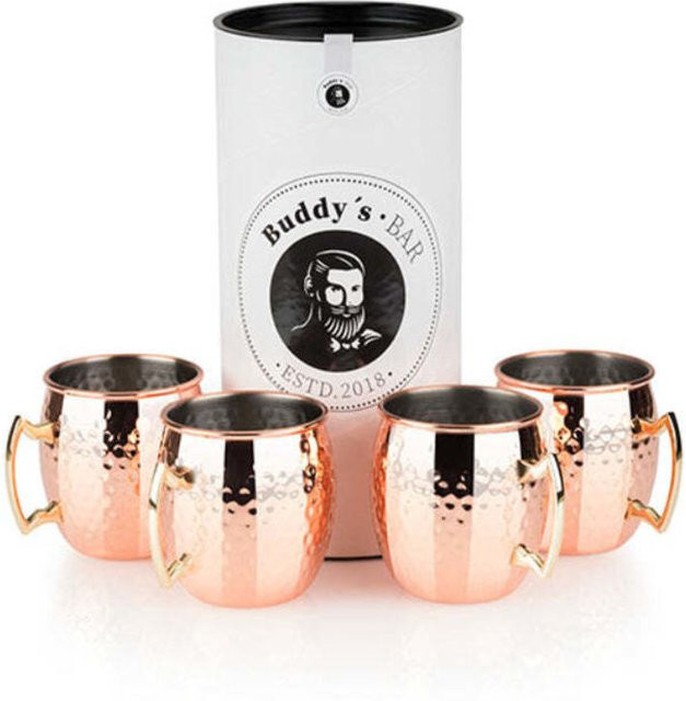 Buddy’s Bar Moscow Mule Becher aus Edelstahl gehämmert, 4er-Set, Kupfer/Silber, Durchmesser: 8,9 cm, Höhe: 10 cm, 500 ml - Bild 1