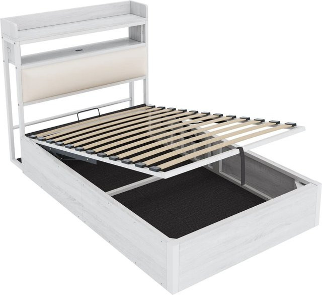 okwish Einzelbett mit Stauraum und Lift-up-Funktion in Weiß, B/T/H: 90 x 200 x 40 cm - Bild 1