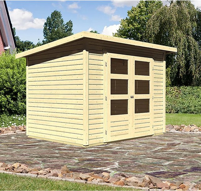 Karibu Holz-Gartenhaus Sitten 3 in Natur mit Pultdach aus Fichte, B/T/H: 242 x 182 x 197 cm - Bild 1
