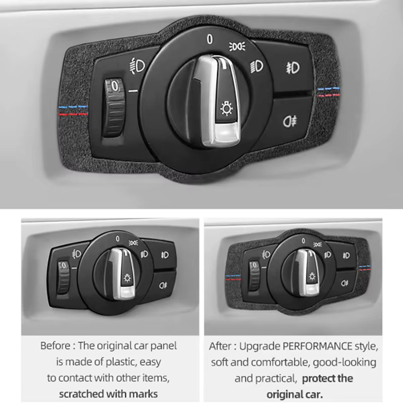 BetterHumz Alcantara Zieraufkleber für BMW E90 E92 E93 Serie 3 Mittelkonsole und Scheinwerfer-Schalterknopf in Schwarz - Bild 4