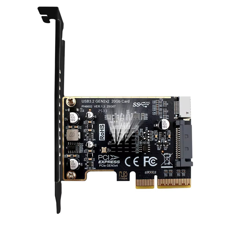 T.F.SKYWINDINTL PCIe X4 auf USB 3.2 Gen2 Type-E Erweiterungskarte mit ASM3242 Chip und USB-C Frontadapter, 20 Gbit/s, Schwarz - Bild 2