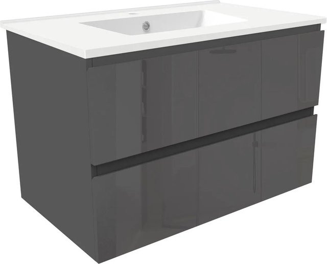 Duschparadies Waschtisch Zwenia 2-teilig aus Keramik und MDF in Anthrazit Hochglanz B: 79,0 cm, T: 44,5 cm, H: 52,0 cm - Bild 1