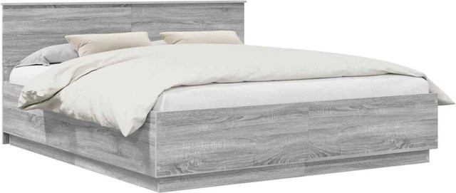 vidaXL Bettrahmen aus Holzwerkstoff in Grau Sonoma mit USB-Ladeanschluss, B/T/H: 200 x 200 x 90 cm - Bild 1