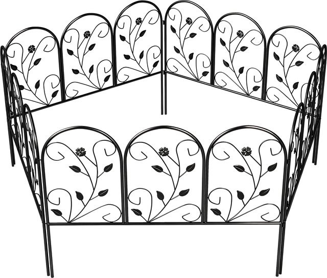 Outsunny Dekorativer Metall-Gitterzaun mit Oberbogen als Hundezaun und Landschaftszaun für Garten und Blumenbeete, Schwarz, B: 80 cm, H: 60 cm - Bild 1
