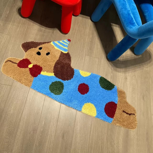 VIKAMA Cartoon Hund Teppich aus Imitation Kaschmir mit Streifenmuster, weiche Bodenmatte für Wohnzimmer und Kinderzimmer, rutschfest - Bild 1