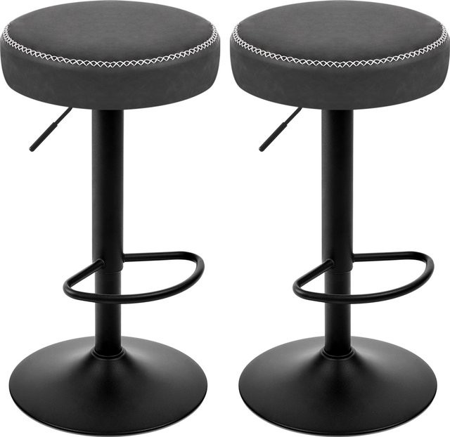 Eugad 2er Set Kunstleder Barhocker Anthrazit Höhenverstellbar mit Fußstütze und Drehsitz im Vintage-Design - Bild 1
