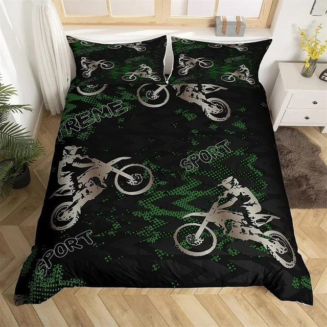 Binchi Outdoor Product Motocross Bettwäsche-Set aus Mikrofaser mit 3D-Motiv für Jugendliche, Farbe: Schwarz, B/H: 264 x 228 cm - Bild 1