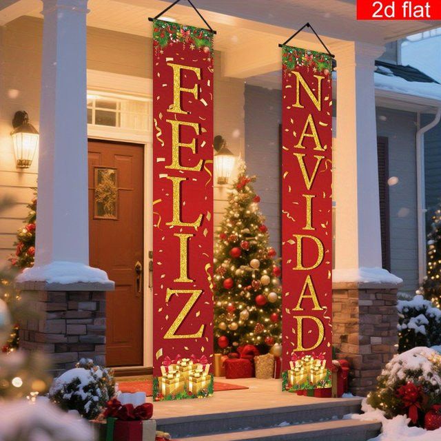 VIKAMA Frohe Weihnachten Banner als Weihnachts-Türdekoration für Haus, Garten und Party, rechteckig - Bild 1