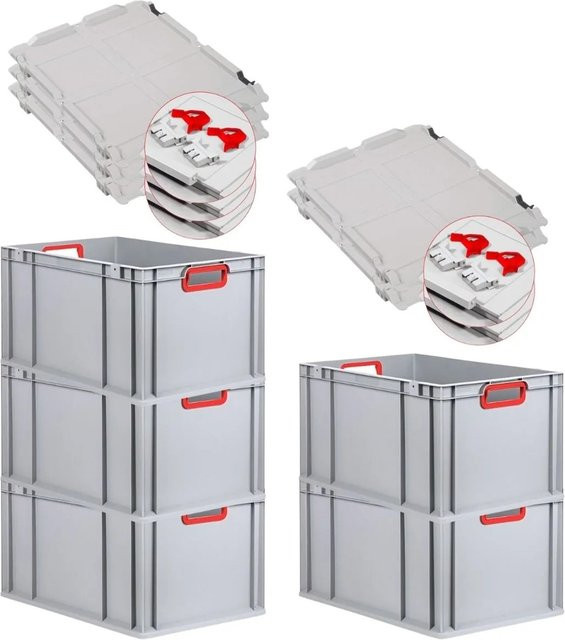 PROREGAL Spar Set 5x Eurobox Nextgen Color mit Scharnierdeckel und Schiebeschnappverschlüssen in Rot, H: 32 cm, B: 40 cm, T: 60 cm - Bild 1