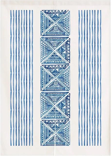 VIKAMA Japanischer Noren Türvorhang in Blau, Indigo-gefärbter Boho-Stil als Sichtschutz und Raumteiler, B: 70 cm, H: 150 cm - Bild 1