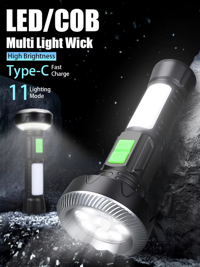USB wiederaufladbare LED COB Taschenlampe mit 11 Beleuchtungsmodi und Schwanzmagnet in Schwarz für Outdoor, Camping und Notfälle - Bild 5
