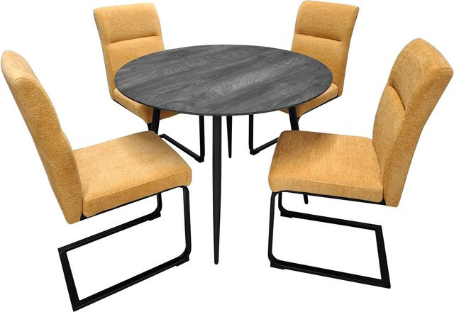 HTI-Living Sitzgruppe Liron mit rundem Tisch und 4 Schwingstühlen in Gelb und Schwarz - Bild 1