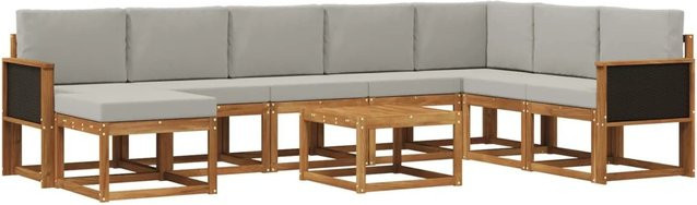 vidaXL Outdoor-Sofagarnitur L-Form aus Akazie Massivholz mit 9 Kissen in Natur und Hellgrau - Bild 1