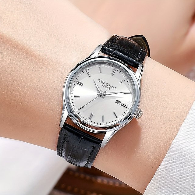CHRONOS Armbanduhr, Quarz, Lederarmband, Datum, Weiß, Damen - Bild 1