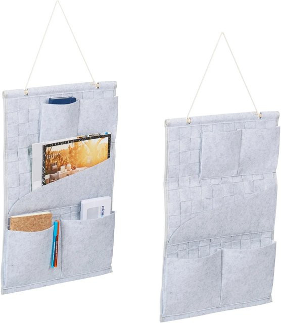 Relaxdays Hängeorganizer aus Filz und Holz in Grau im 2er Set mit Flechtoptik, B/H/T: 60 x 41 x 3 cm - Bild 1
