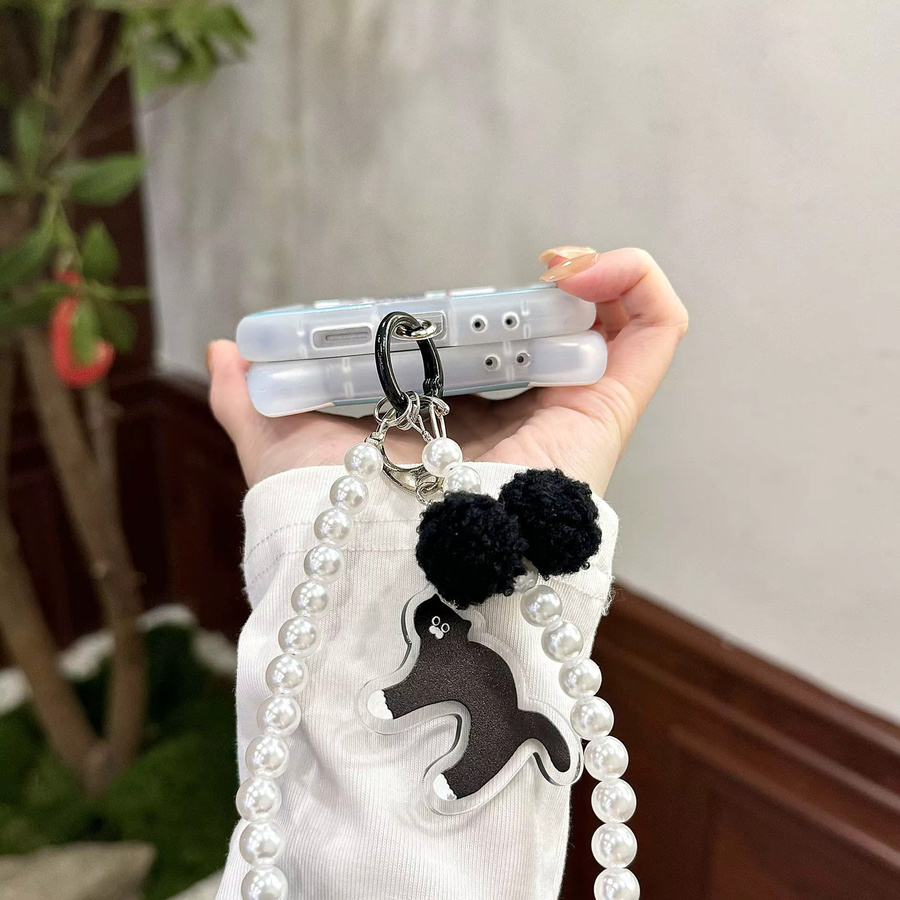JINHR Handyhülle mit süßem Katzenohren-Cartoon Design für Samsung Galaxy Z Flip6, Z Flip5, Z Flip4 und Z Flip3 in Schwarz inklusive Lanyard - Bild 4