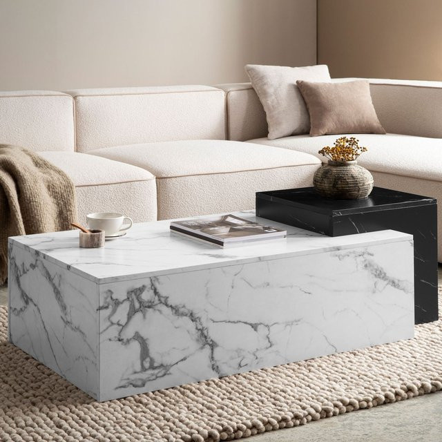 Couchtisch FineBuy in Weiß mit Marmor Optik, modern und rechteckig, B: 120 cm, T: 60 cm, H: 40 cm - Bild 1