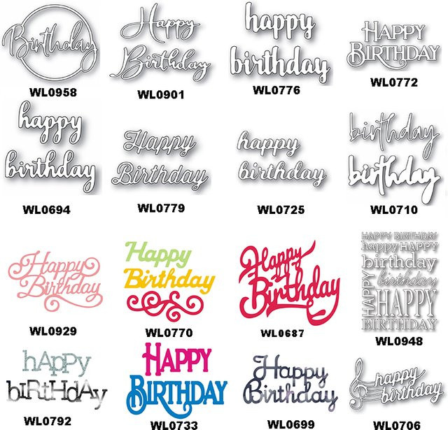 Shadow Luscious Script Happy Birthday Metall-Stanzform für Scrapbooking und Grußkarten in Silber - Bild 1
