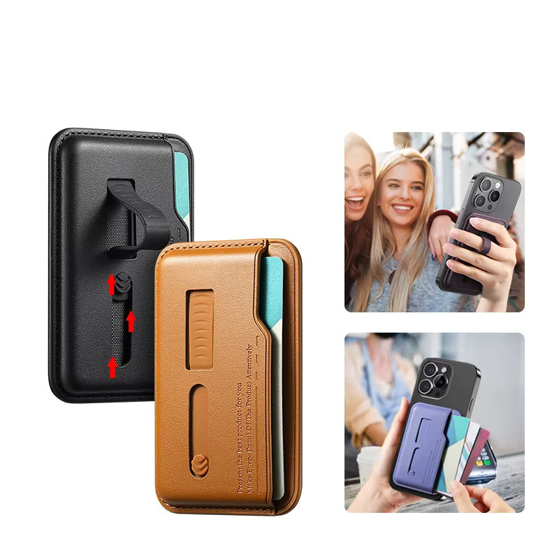 NMEGOU Magnetische Leder-Brieftasche und Kartenhalterhülle mit verstecktem Riemen für MagSafe iPhone 12 13 14 15 16 17 Pro Max Plus in Schwarz und Blau - Bild 2