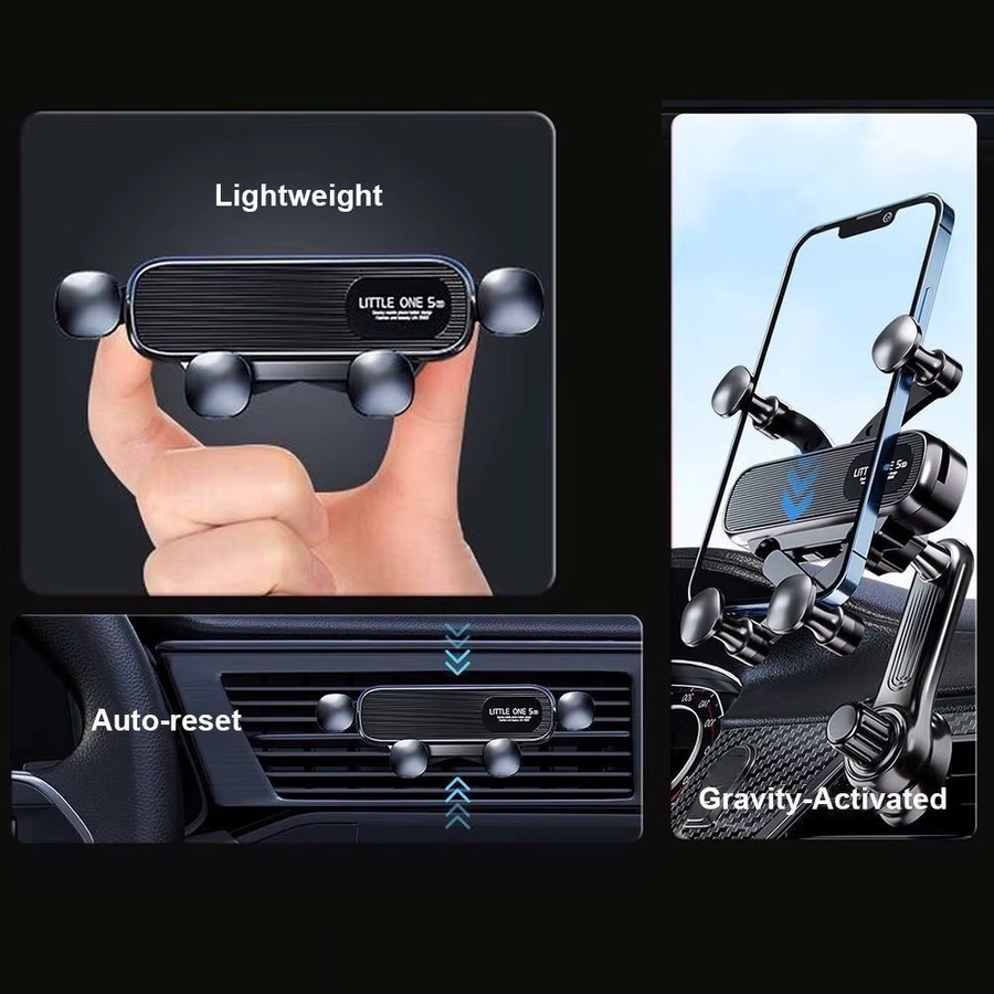 Universelle Handyhalterung für das Auto mit 360 Grad Drehung und Schwerkraft-Funktion, ausziehbar und faltbar, Farbe: Schwarz - Bild 3