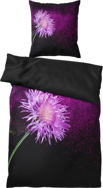 Sanilo Bettwäsche 2-teilig Purple Dust aus Baumwolle, Farbe: Schwarz/Purple, B/H: 135 x 200 cm, Kissen: 80 x 80 cm - Bild 1