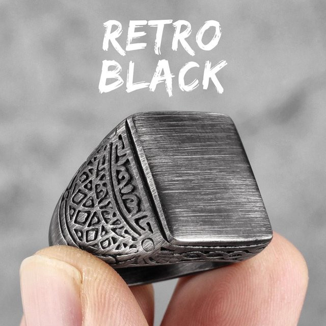 YIRAN Jewelry Ring Edelstahl, Schwarz, Gebürstet, Herren - Bild 1
