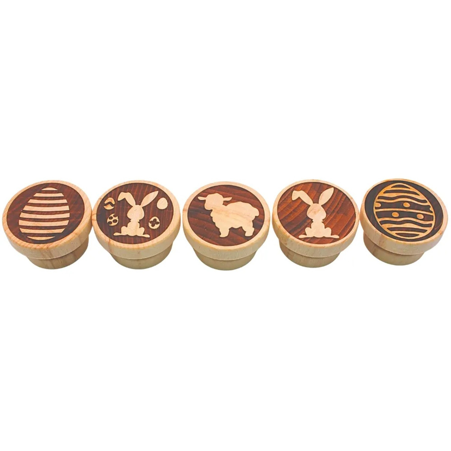 Dekohelden24 5er Set Teigstempel aus Holz mit Ostermotiven, Farbe: Braun, B/H/T: 5 x 5 x 3 cm pro Stempel - Bild 2