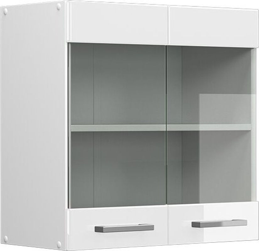 Vicco Küchenglasschrank R-Line Hängeschrank mit Schwebetüren aus Holzwerkstoff und Glas, Weiß Hochglanz, Breite: 60 cm, Höhe: 60 cm, Tiefe: 31 cm - Bild 1