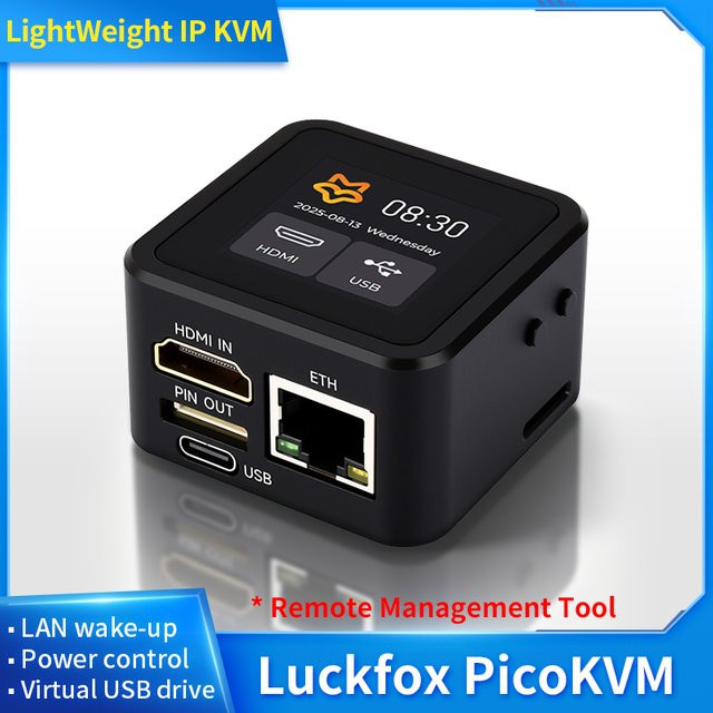 Luckfox PicoKVM IP-KVM-Management mit 1,54 Zoll Touchscreen, HDMI und USB-Ethernet-E/A-Erweiterungsport in Schwarz - Bild 1