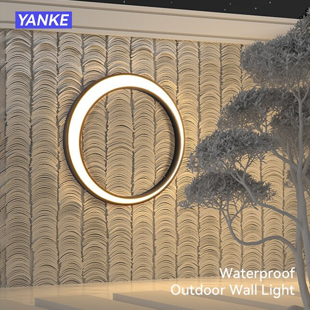 YANKE Outdoor Moon Wandleuchte moderne runde Up-Down Beleuchtung IP65 wasserdicht in Weiß für Garten und Terrasse - Bild 1