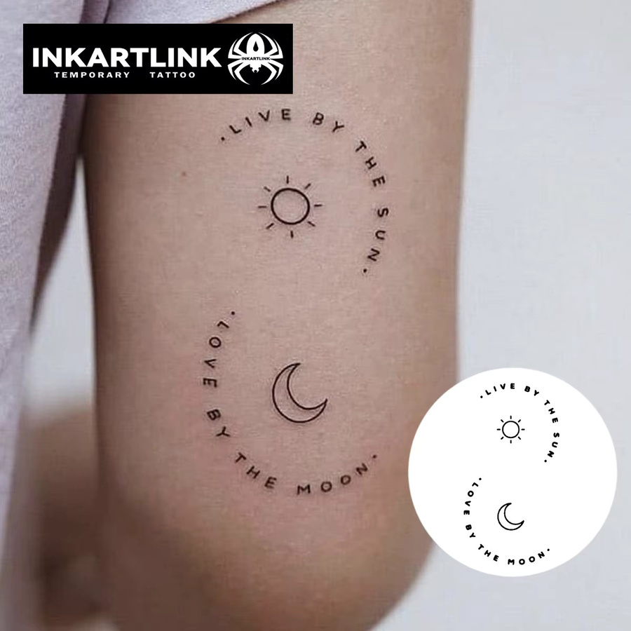 INKARTLINK Temporärer Tattoo-Aufkleber Sonne und Mond, wasserdicht, semi-permanent - Bild 2