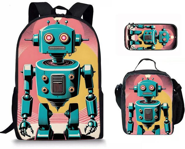 Fancy Style Studio 3er-Set Retro Roboter Accessoires in Multicolour für Rucksäcke und Schultaschen - Bild 1