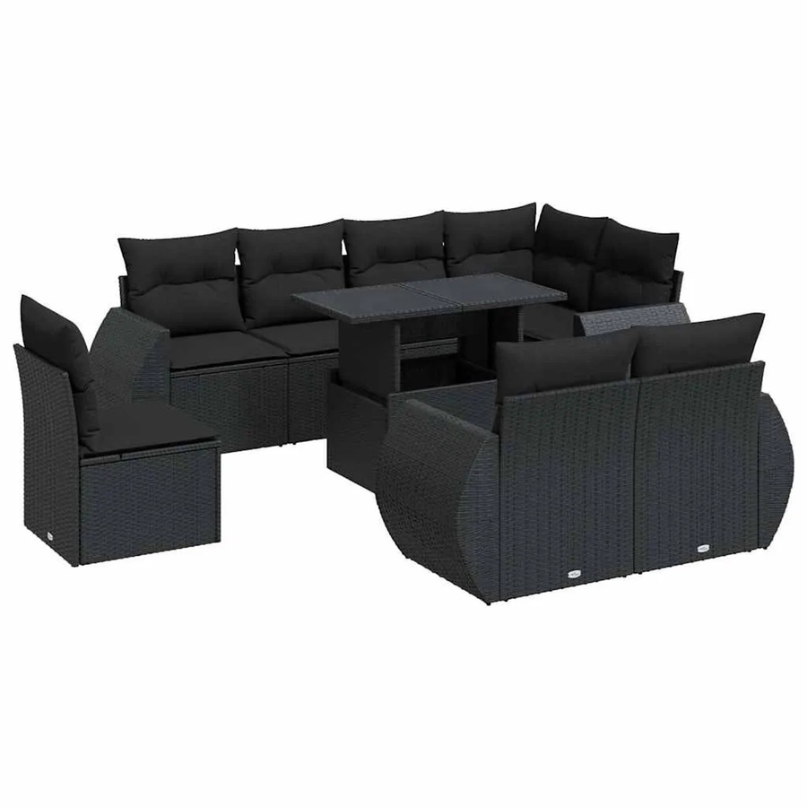 vidaXL 9-tlg. Garten-Sofagarnitur in L-Form aus schwarzem Poly-Rattan mit Kissen und pulverbeschichtetem Stahlgestell - Bild 2