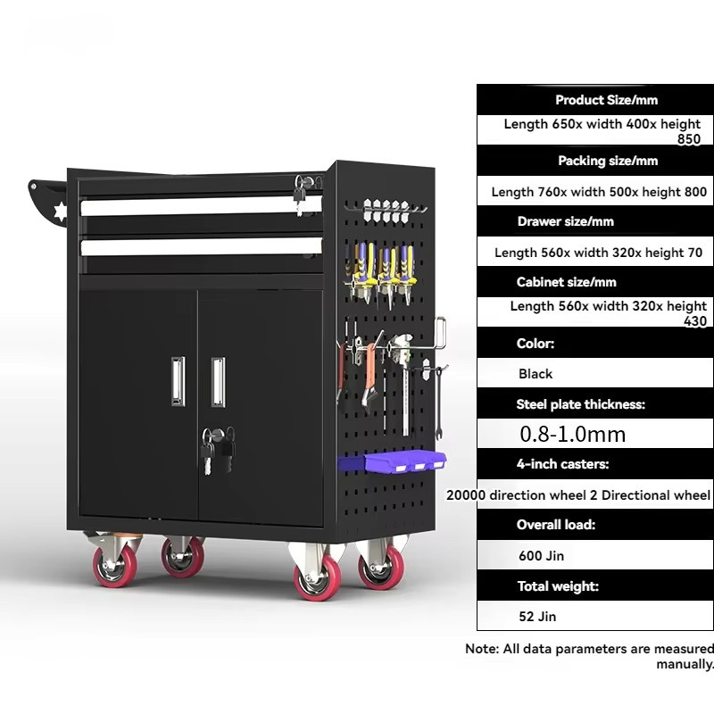 Multifunktionaler Werkzeugwagen für Werkstatt und Auto in Schwarz B/T/H: 85,0 x 65,0 x 40,0 cm - Bild 3