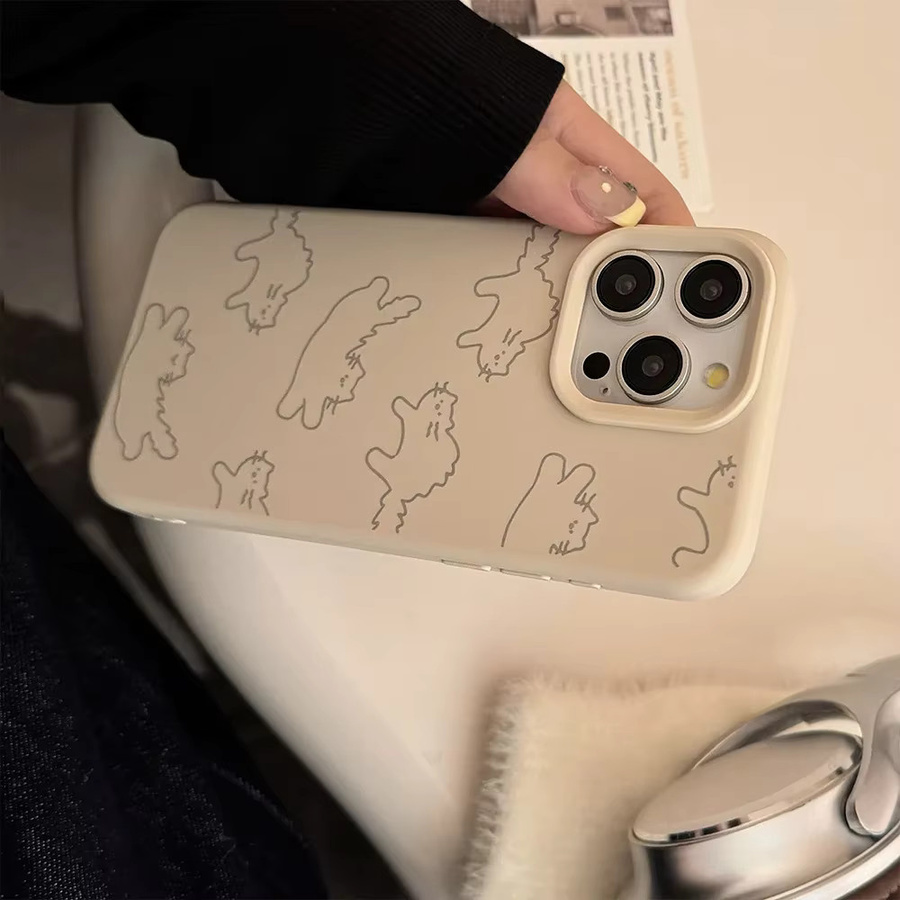 MUQGEW iPhone Schutzhülle mit koreanischem Cartoon Kätzchen Muster in Beige, stoßfeste Telefonhülle für iPhone 17 16 Plus 15 14 13 12 Pro Max - Bild 3