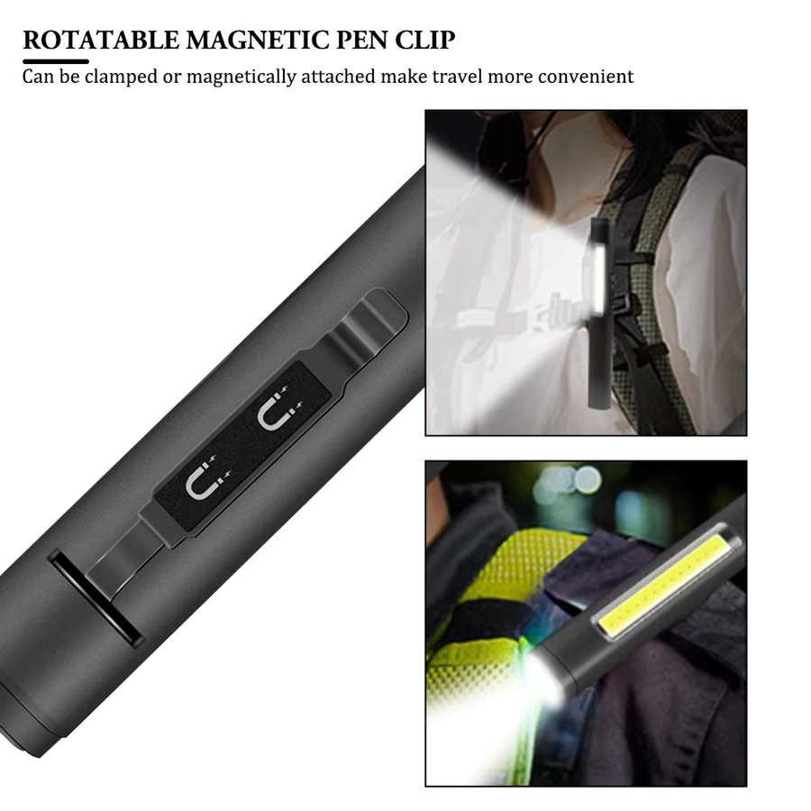KDULIT Mini LED Schlüsselbund Taschenlampe in Schwarz mit 300lm, wiederaufladbare Stiftlampe mit Clip, Magnet und Typ-C Anschluss - Bild 5