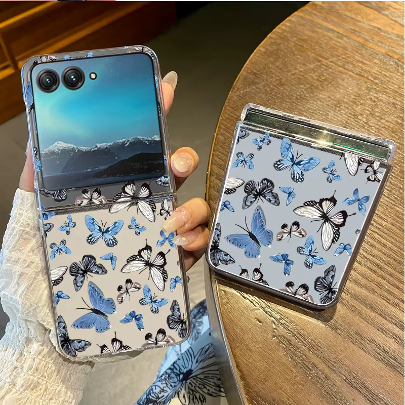 Transparente Handyhülle mit Rosenblüten- und Schmetterlings-Aufdruck für Motorola Razr 50 Ultra, Razr 40 Ultra, Razr 50 und Razr 40, stoßfeste PC-Abdeckung - Bild 1