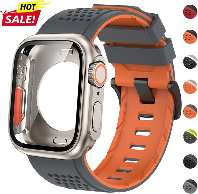 CHIICSMART Silikonarmband + Hülle für Apple Watch 44 mm, Schwarz, Unisex - Bild 1