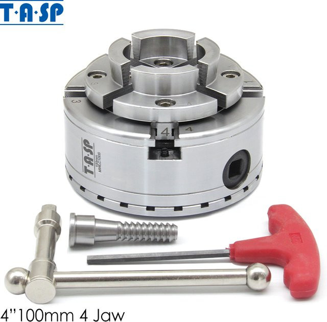 TASP 4-Zoll Holzdrehmaschinen-Spiralspannfutter mit 4 Backen, selbstzentrierend, Spindelgewinde M33, Farbe: Silber - Bild 1