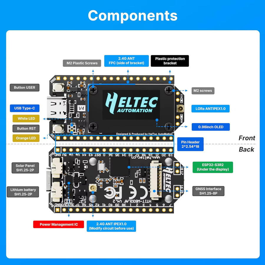 Heltec V4 ESP32 LoRa 32 Entwicklungsboard Meshtastic Kit mit ESP32-S3, SX1262 und OLED-Display in Schwarz - Bild 2
