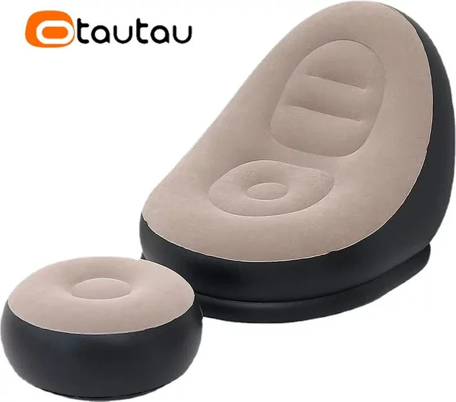 Otautau Aufblasbare Liege mit Fußhocker Ottomane Chaiselongue in Beige - Bild 1