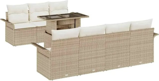 vidaXL Garten-Sofa-Set aus Poly-Rattan in Beige, 8-teiliges Set mit Kissen und integriertem Stauraum - Bild 1