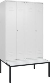 C+P Spind Classic PLUS Garderobenschrank mit Sitzbank, 4 Abteile, Weiß, B/T/H: 212,0 x 120,0 x 81,5 cm - Bild 1