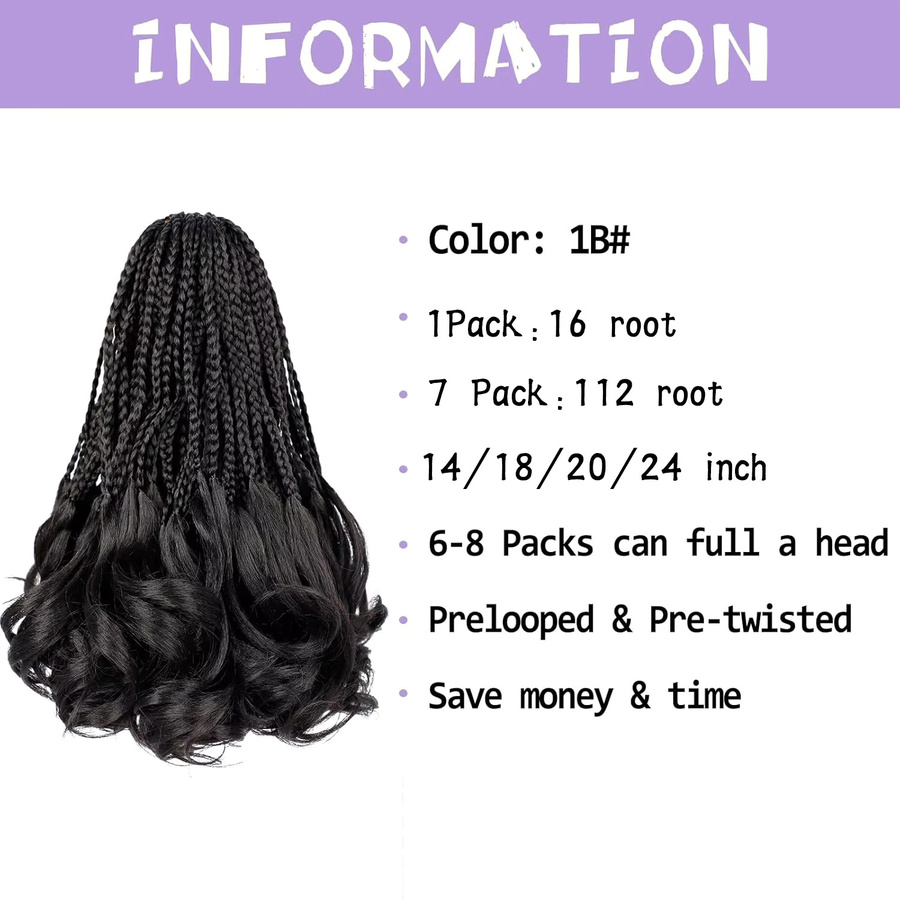 French Curl Crochet Braids Goddess Box Braids Häkelhaar, Synthetik - Bild 4