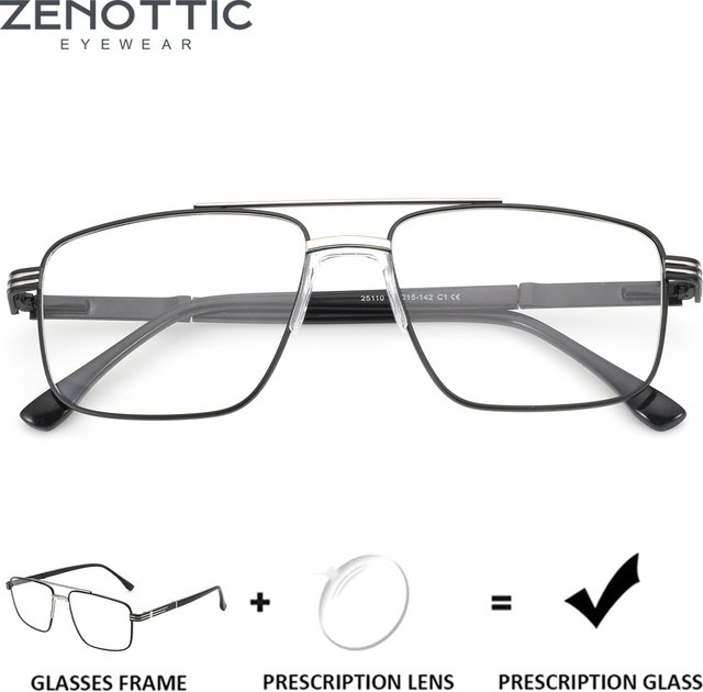 ZENOTTIC Korrektionsbrille Aviator, Metall, Vollrand, Herren, Schwarz - Bild 1